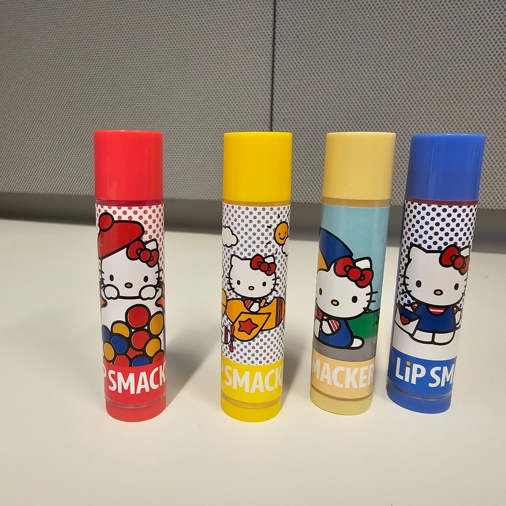 NEW Hello Kitty Lip Smacker Lip Balm Set of 4 Flavored Kids Cosmetics